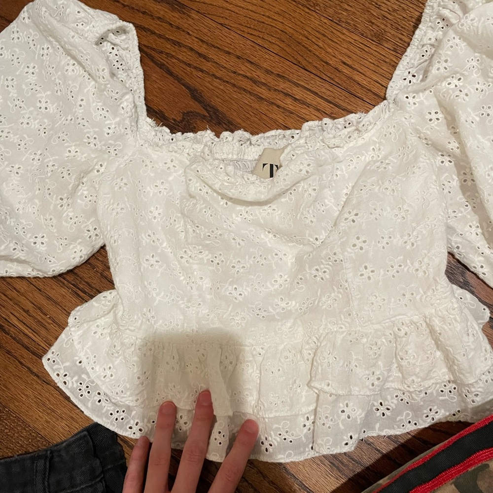 TJD Eyelet Peplum Top Small
